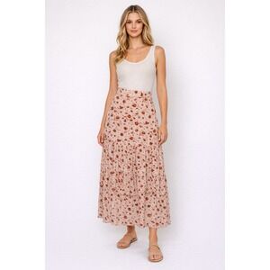 Society 22 Skirt Tiered Floral Size L Maxi Long Peasant Boho Cottage